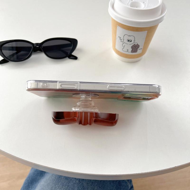 Silk Texture Brown Bow Bracket Phone Case for iPhone 17 Pro Max and Apple 16/15/14