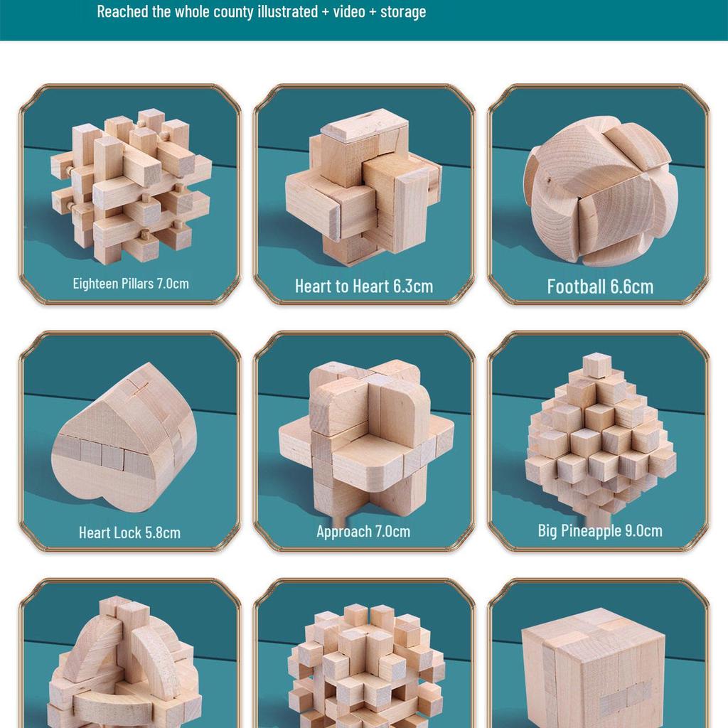 36-Piece Beech Wood Kongming Lock Set: Educational Building Blocks for Kids