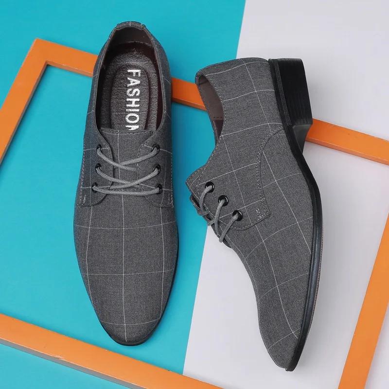 Fashion Men's Dress Shoes Breathable Canvas Shoes Pointed Toe Business Casual Shoe Wedding Shoes for Men Lace-Up Oxford Shoe Big Size48
