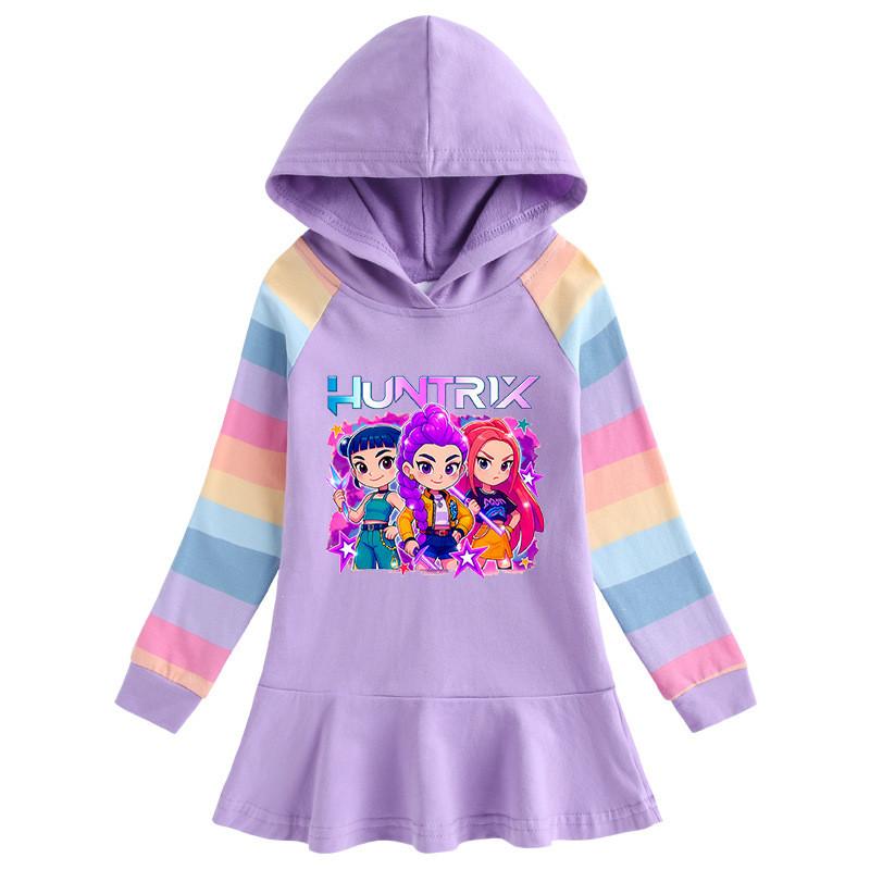Girls Kpop Rumi Zoey Mira Hunters Printed Colorful Cute Hooded Dress