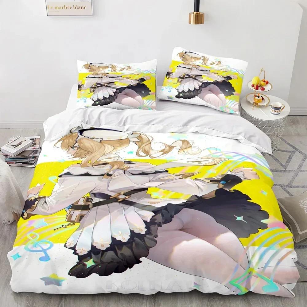 Herní povlečení Genshin Impact Eula Anime 3D pro kluky a teenagery, sada povlaku na přikrývku, měkké ložní prádlo, velikost Queen, King, Single, dekorace do ložnice