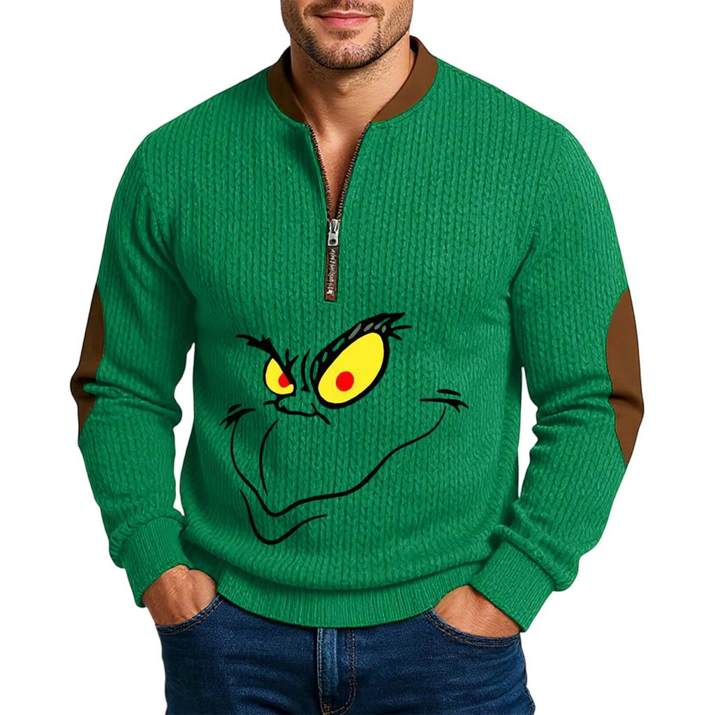 Christmas Men's Outdoor Zipper Long Sleeved Casual Top Sweatshirt