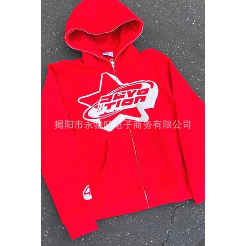 Dark Print Zip Up Hoodie Sweatshirt Men Women Casual Loose Fit Streetwear Daily Wear