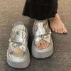 Height-increasing platform sandals women's 2025 new summer wear high-end silver European station muffin beach sandals