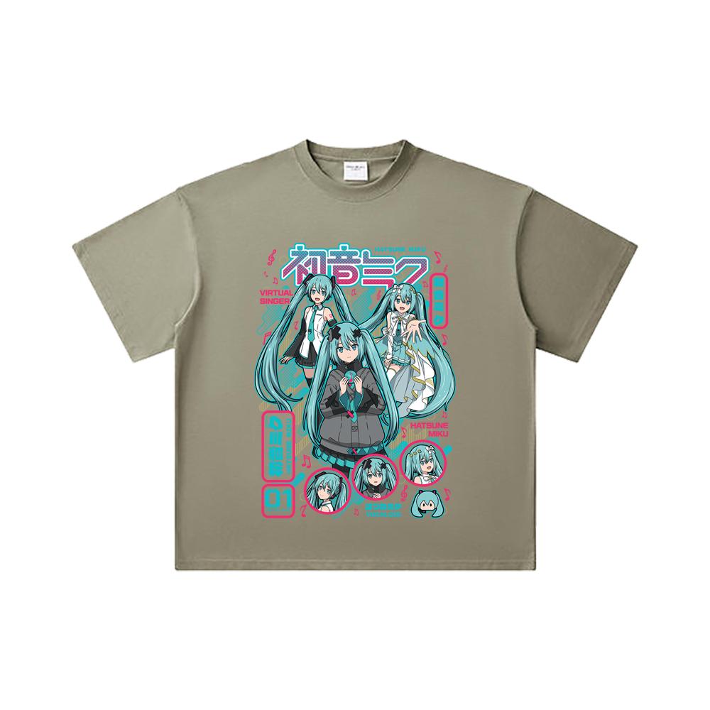 260 GSM Double Yarn 32 Count 100% Cotton Vocaloid V1 Hatsune Miku Print Unisex Heavy Cotton T Shirt
