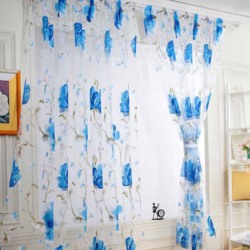 1Pc Kitchen With Eyelet Ring Top Voile Home Decor Floral Rod Pocket Top Bedroom Window Curtains 100X200CM