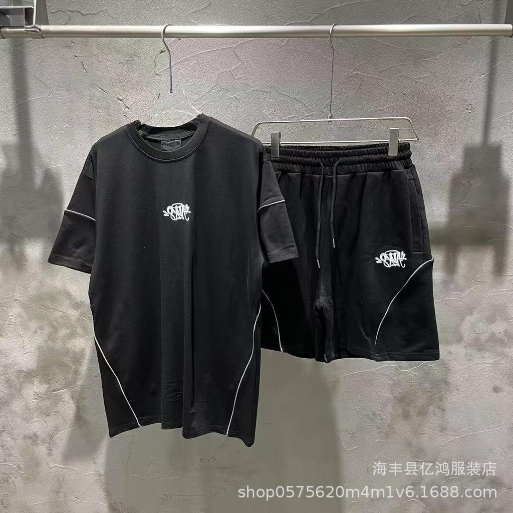European and American Trendy Brand Sy Hip-hop Street Trend Loose Round Neck Short-sleeved T-shirt Casual Shorts Suit Men