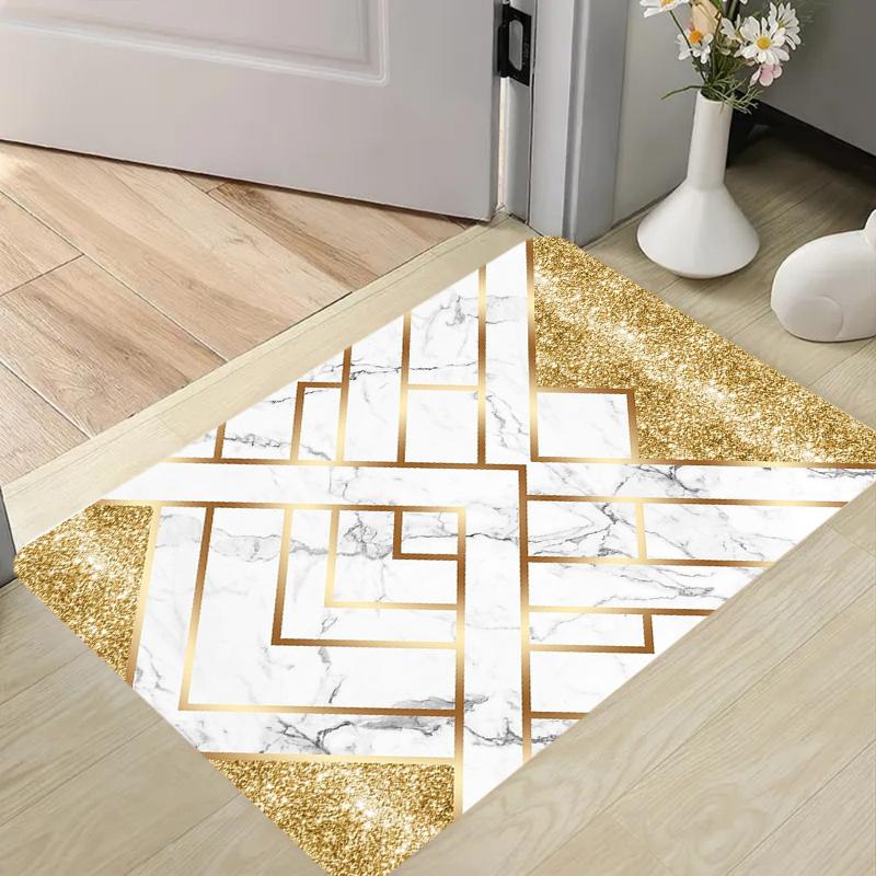 Marble Gold Glitter Doormat Non Slip Entryway Rug Geometric Marble with Accents Indoor Outdoor Floor Mat for Home Entrance