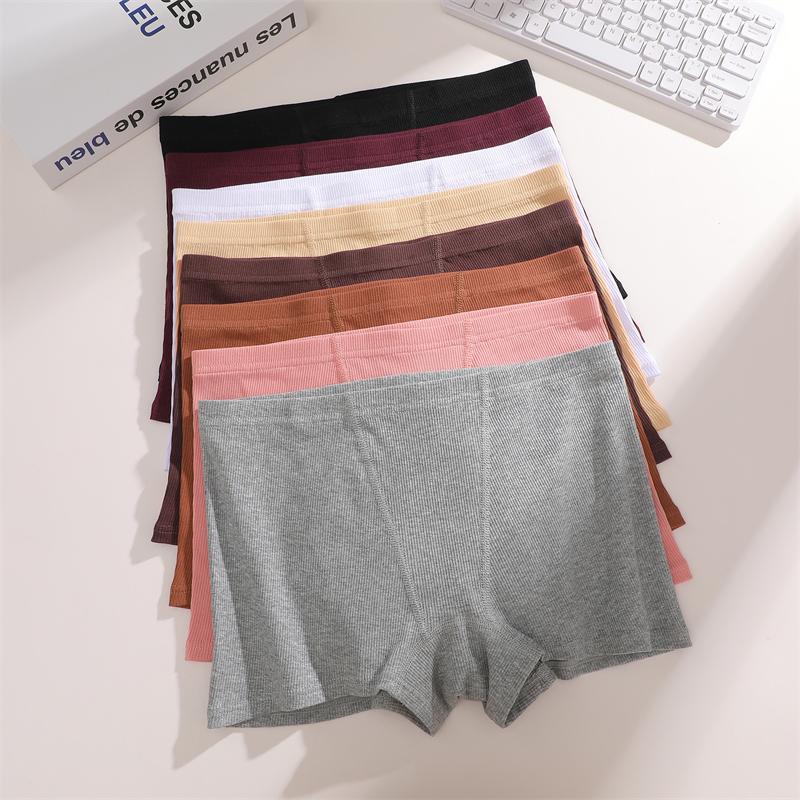 S-XXL Cotton Boyshorts Underwear for Women Stretchy Breathable Panties Sexy Striped Low Waist Shorts Ladies Solid Color Lingerie