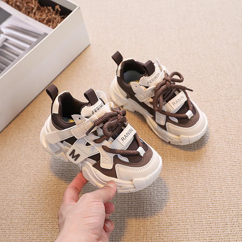 Boys' Dad Shoes Girls' Casual Shoes Children's Handsome Color-blocked Running Shoes Leather Sneakers