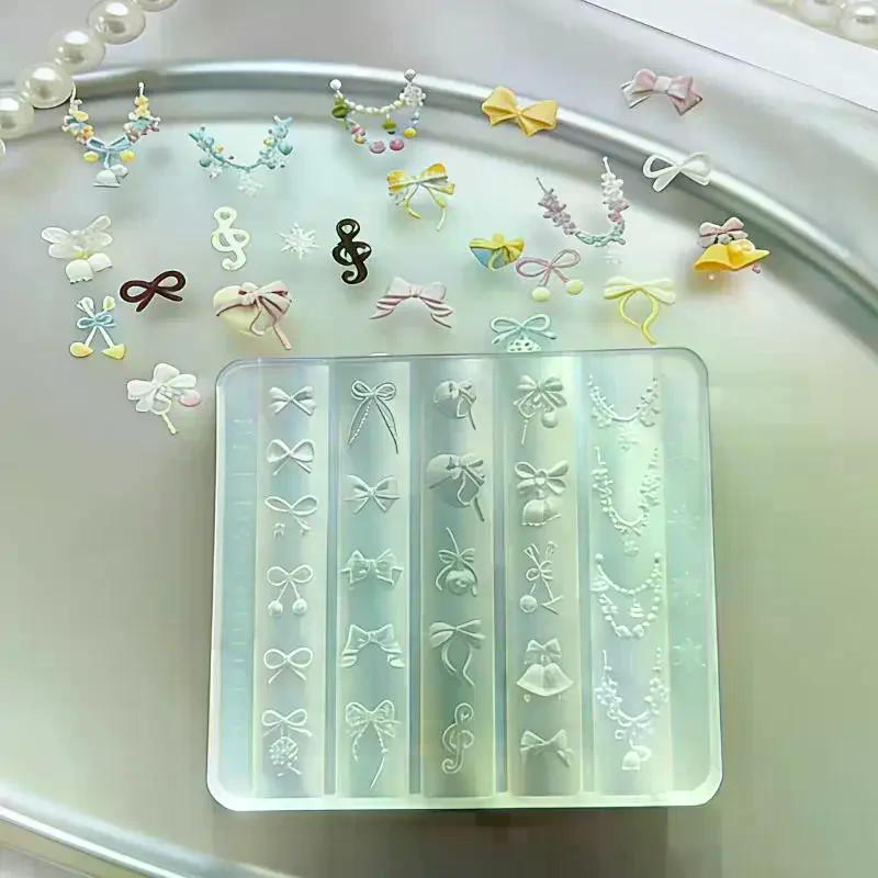 Tool 1/3Pcs 3d Silicone Nail Art Mold Bow Cartoon Animal Relief Pattern Design Diy Transparent Templates Manicure Design