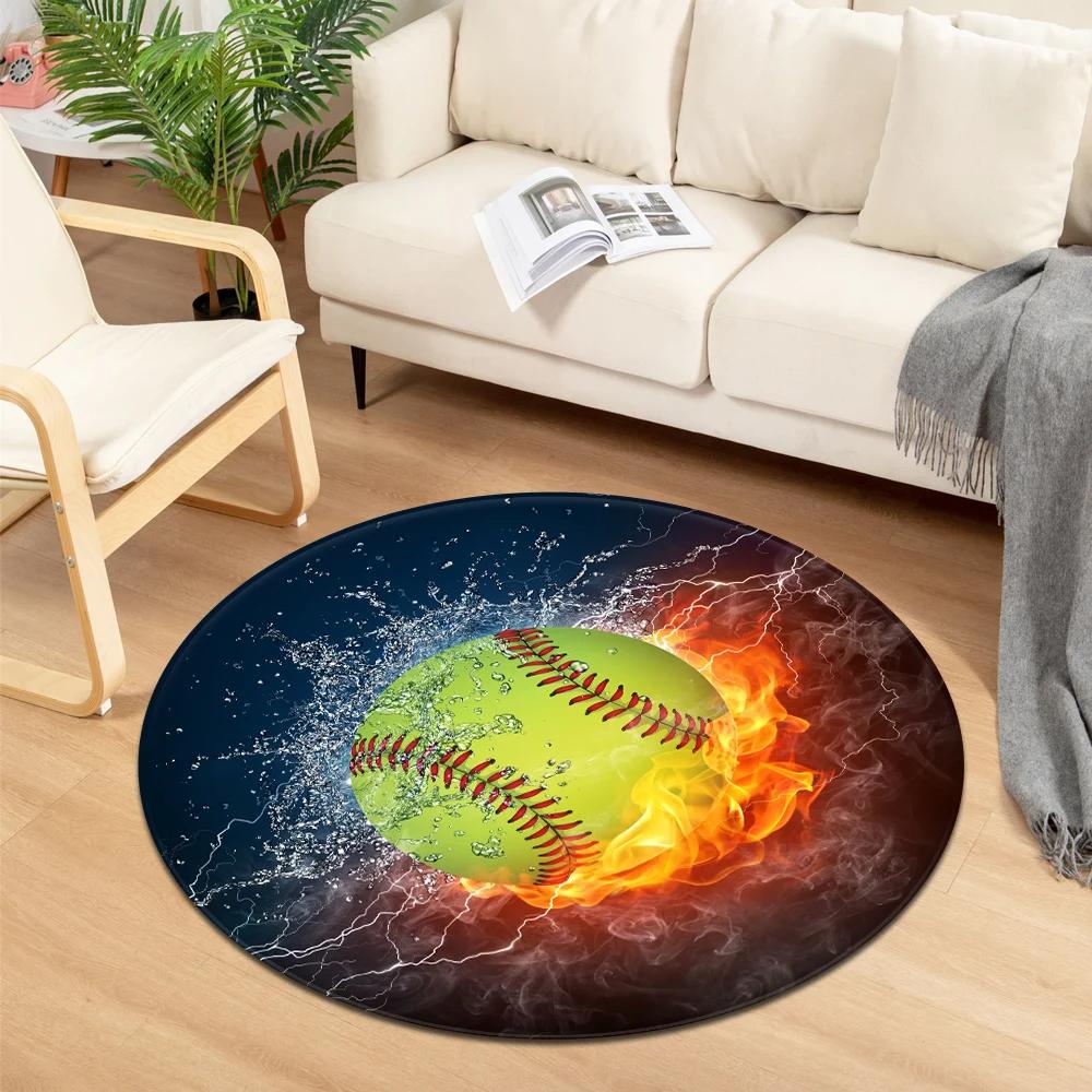 Tapis Rond Imprimé Sport de Balle Tapis Frais Eau et Feu pour Chambre d'Enfant Salon Paillasson Décoration Chaise de Jeu Tapis de Sol Antidérapant