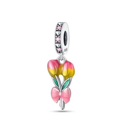 Lovely Elegant Beads Authentic Copper Tulip Charms Fit Bracelet Jewellery Elegant Lovely Diy Women Party Present
