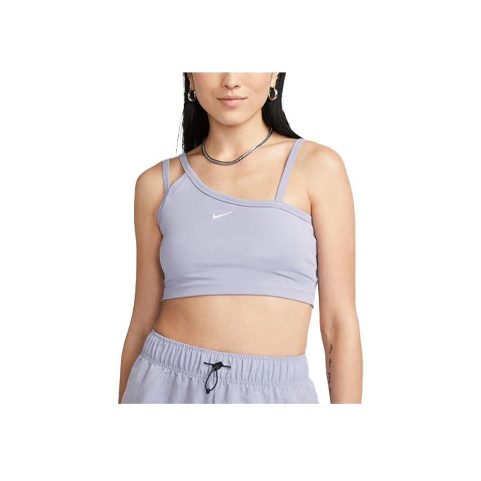 Nike Nsw Everyday Modern Solid Logo Asymmetrical Crop Sports Tank Women Tops Mist-Grey-Blue DV7927