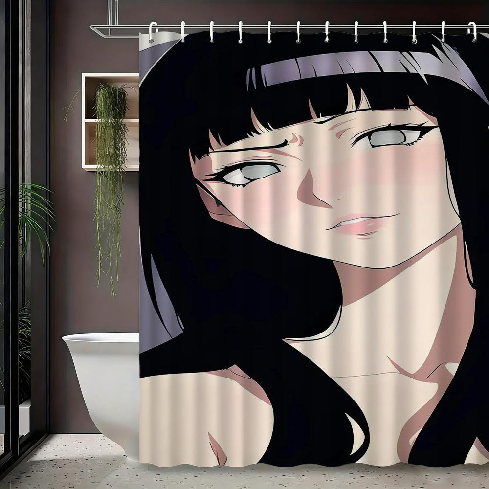 2D Flat Anime Hinata Hyuga Character Print Waterproof Shower Curtain For Bathroom Decor