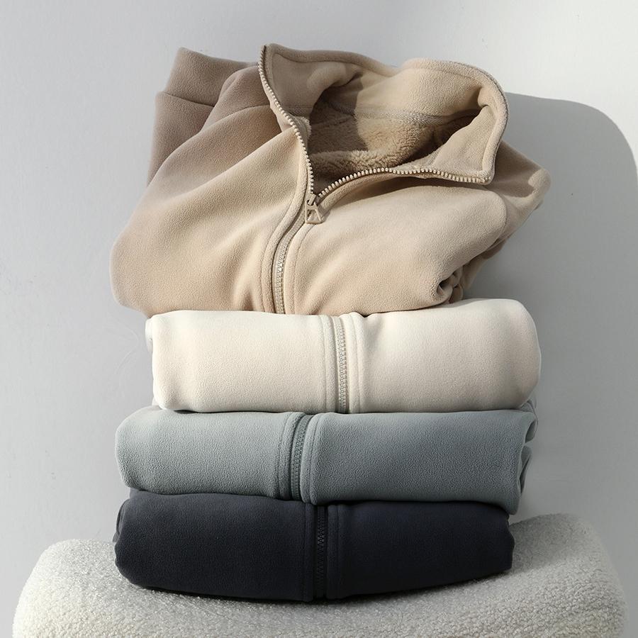 Autumn and Winter Thickened Fleece-lined Clothes Women's Coat Warm Polar Fleece Cardigan Outer Wear Long Sleeve Top Casual Shirt
