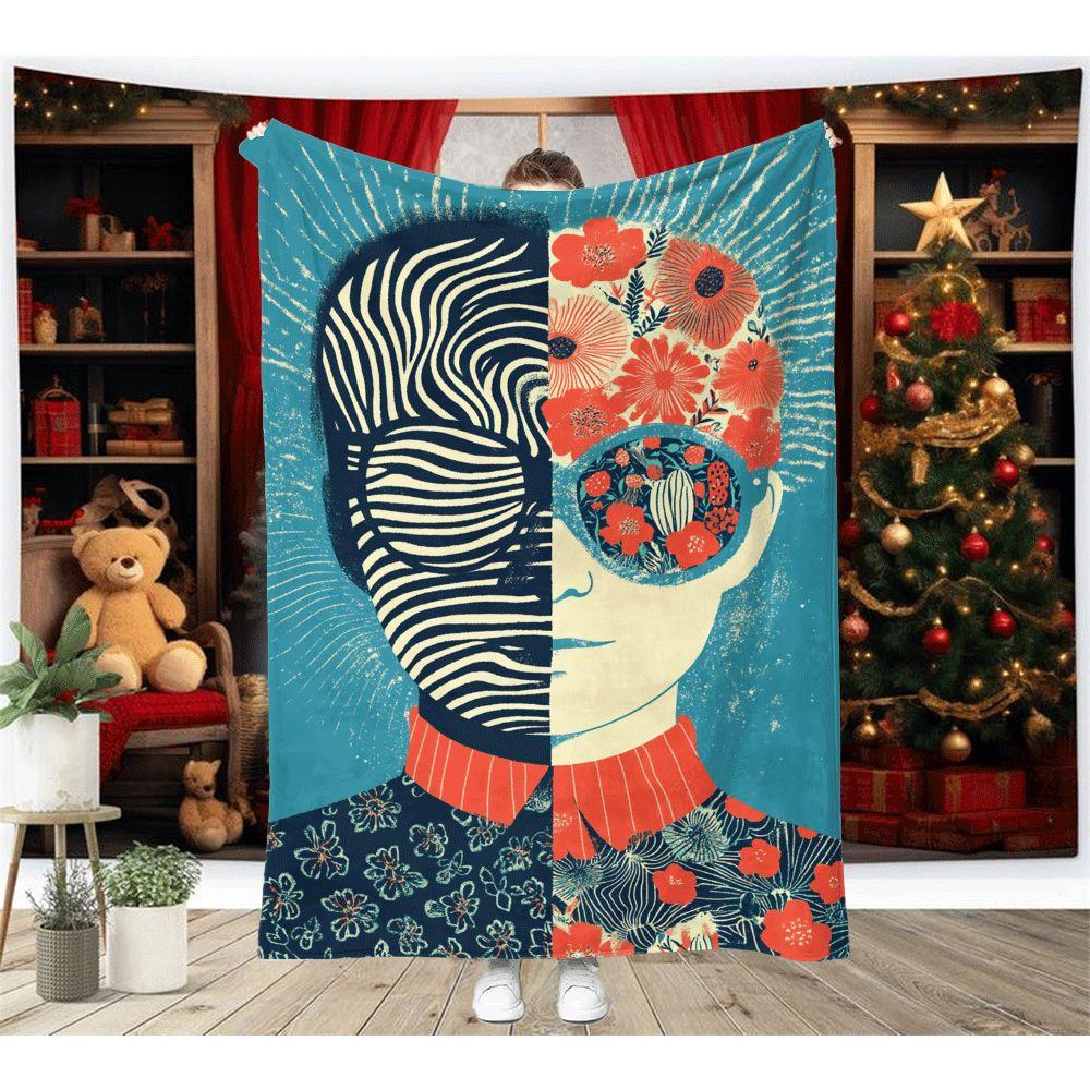 

Coral pink floral pattern Flannel printed blanket suitable for all seasons suitable for living room office sofa and travel 75x100cm (30x40inch)