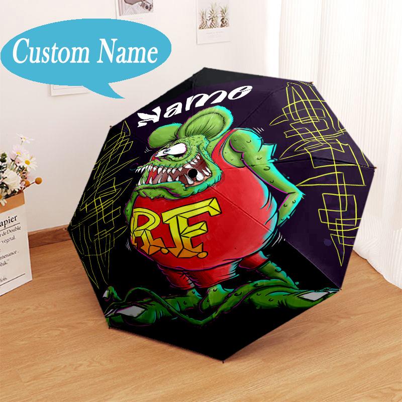 Custom Name Rat Fink Truck Adventure Umbrella Folding Umbrella, Automatic Umbrella - 8-Frame for Travel, Casual Lightweight Personalized Gifts