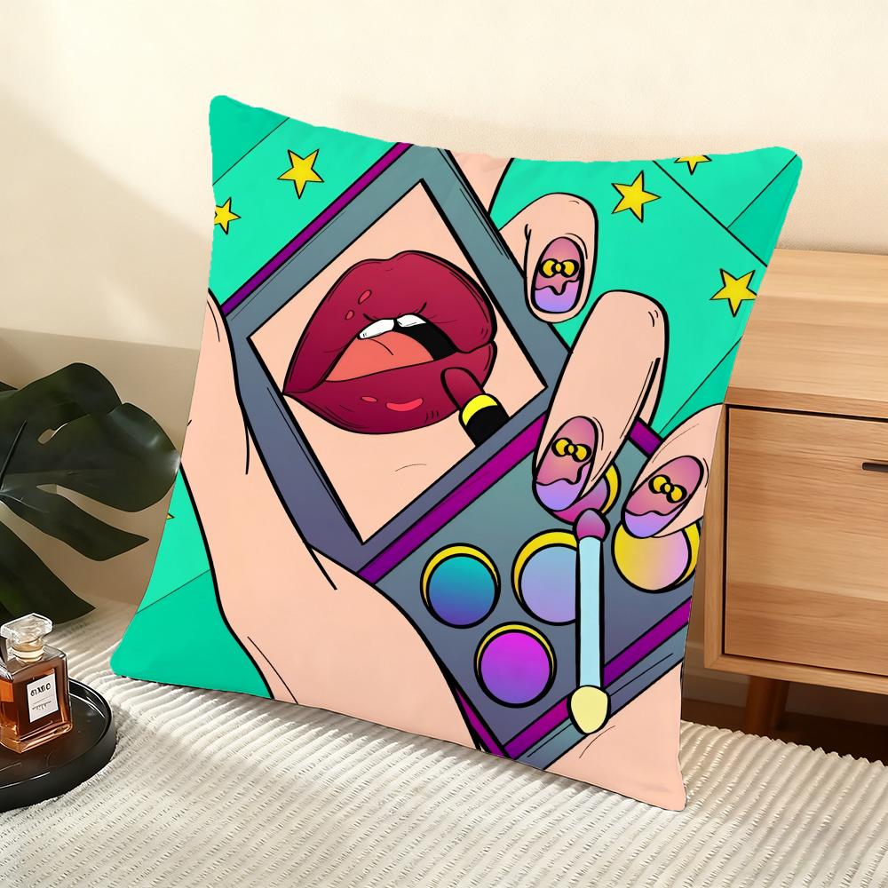 Ins Style Beauty Makeup Cushion Cover Soft Short Plush Pillow Cover Smooth Cozy Texture Aesthetic Cushion Case Home Decor