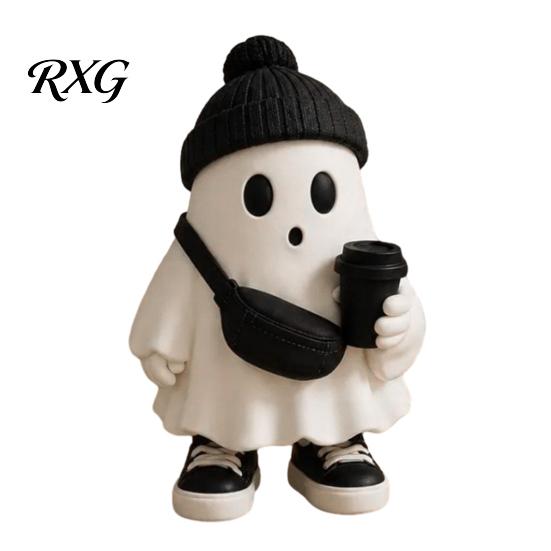 Black And White Aesthetic Room Decor Halloween Ghost Figurine, Resin Cartoon Desktop Ornaments, Cute Statue Handcrafted Figures for Office with