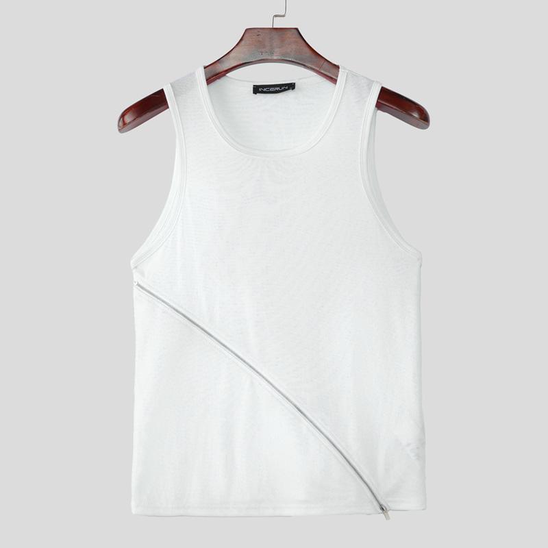 

INCERUN Men O Neck Sleeveless Zip-up Casual Sport Slim Tank Tops Undershirts S белый