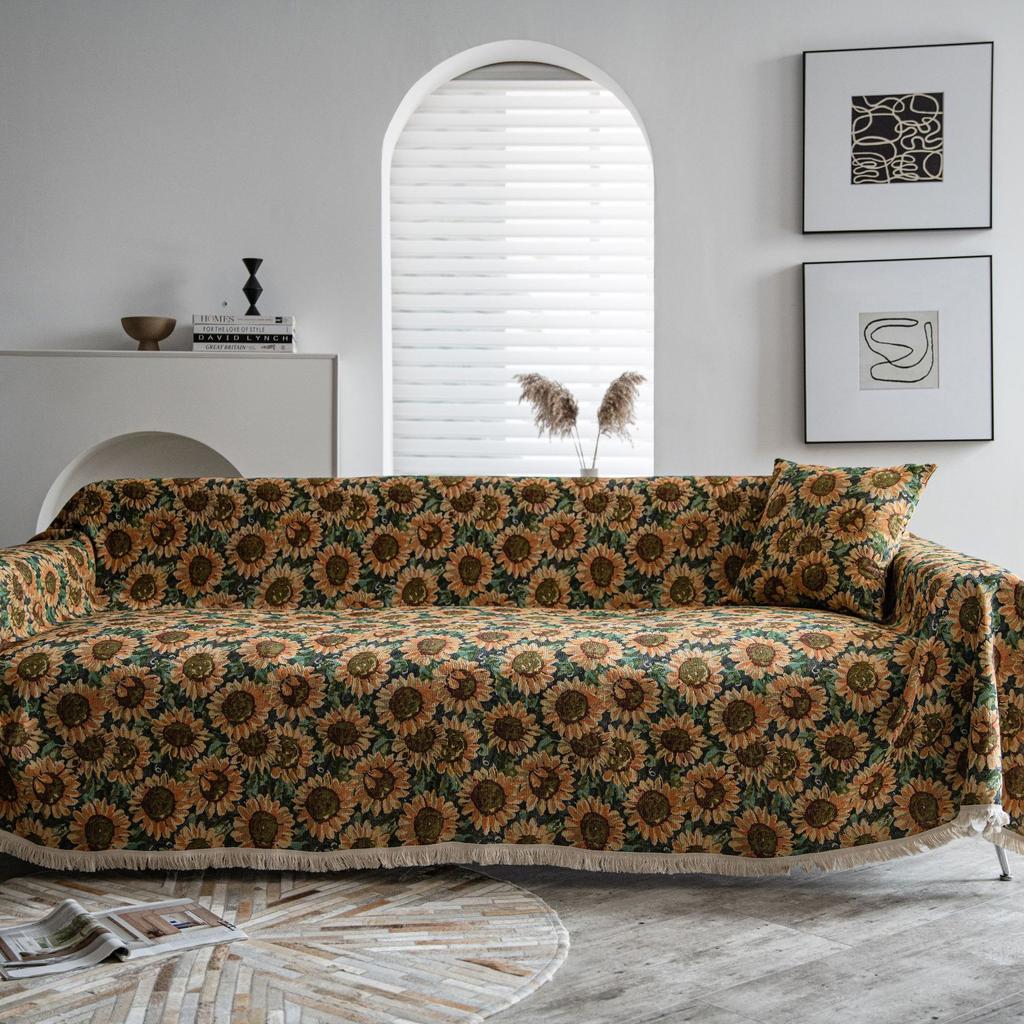 Exquisite multifunctional sofa towel cover towel American country jacquard sunflower thick retro factory direct supply
