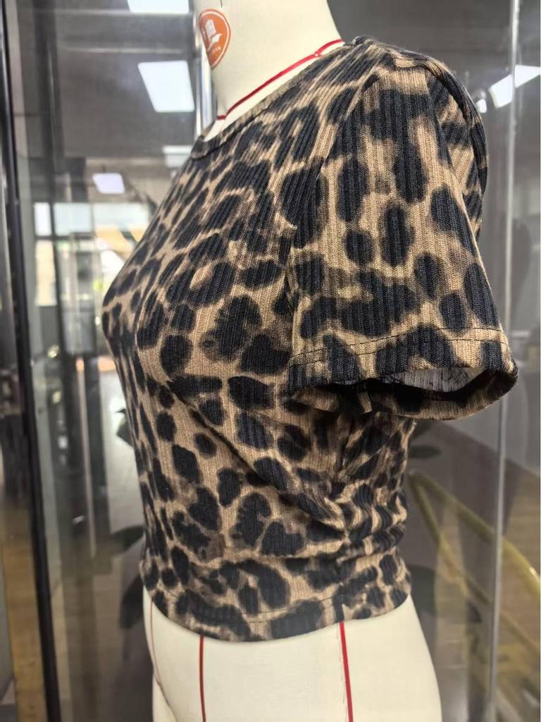 2026 Slim Leopard Print Women's T-shirt - Hot Girl Style, Versatile Short Top