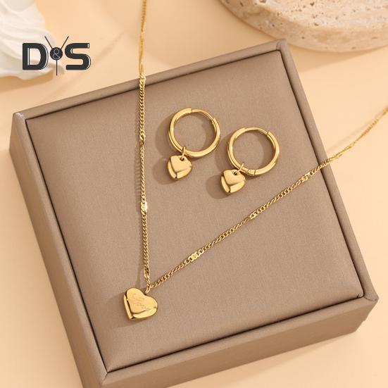 Set de bijuterii cu inimă, colier cu inimă de aur, cercei rotunzi, cadouri de ziua de naștere pentru aniversare și nuntă pentru femei