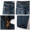 Barrette Men's Navy Straight Denim Pants with Wine Red Stitching, Size L