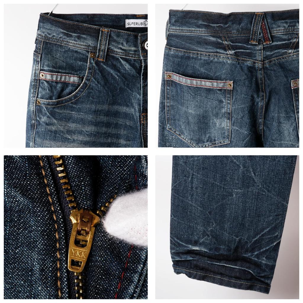 Barrette Men's Navy Straight Denim Pants with Wine Red Stitching, Size L