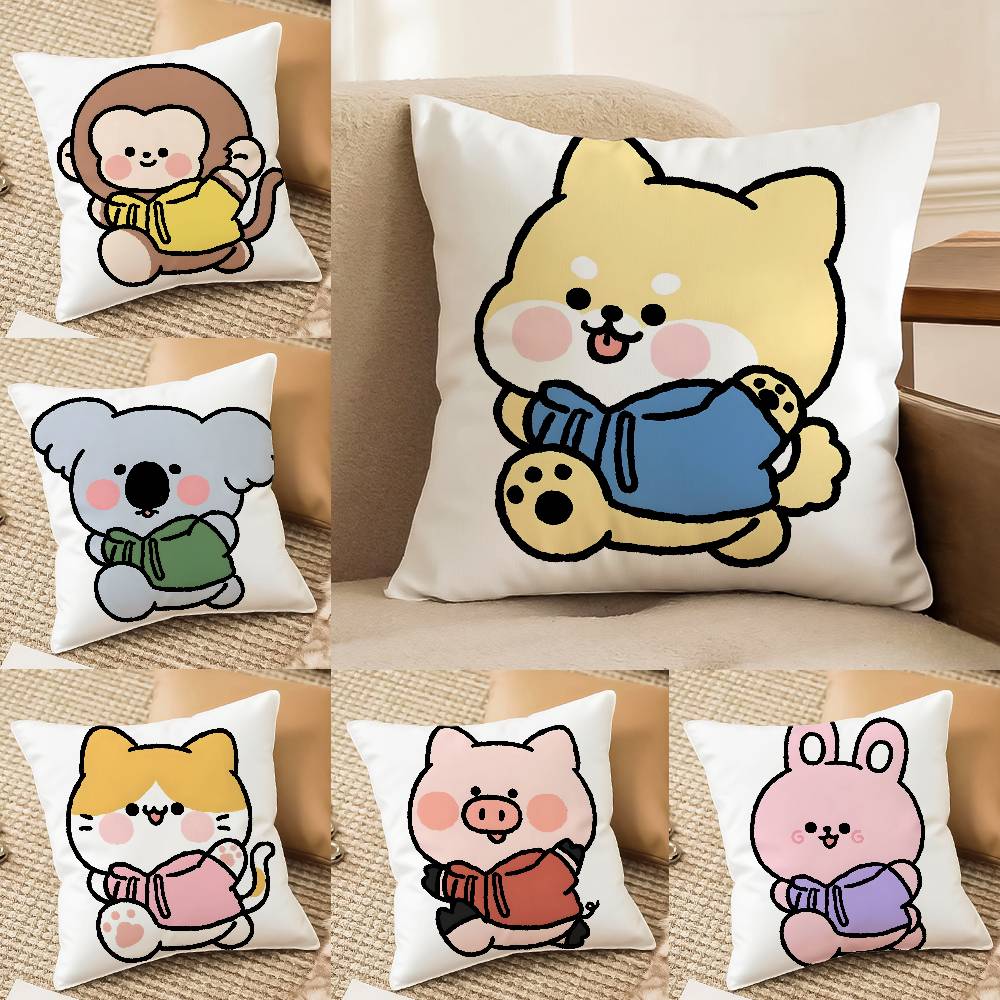 Small Animal Cartoon Happy Sports Pillow Case Comfort Sofa Bed Silky Elegant Invisible Zipper Decorative Cushion Cover