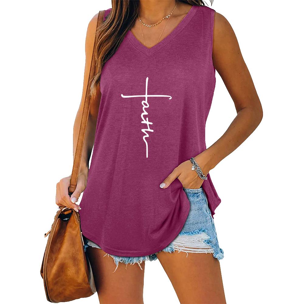 Women Fashion V Collar Tank Top Women Casual Sleeveless T-shirt