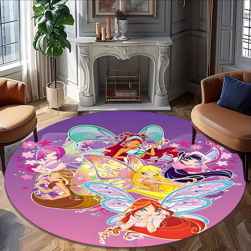 1pc Winx Club Carpet, Round Rug, Comfortable, Suitable for Entryways, Living Rooms, Office, And Bedrooms, Christmas Decoration