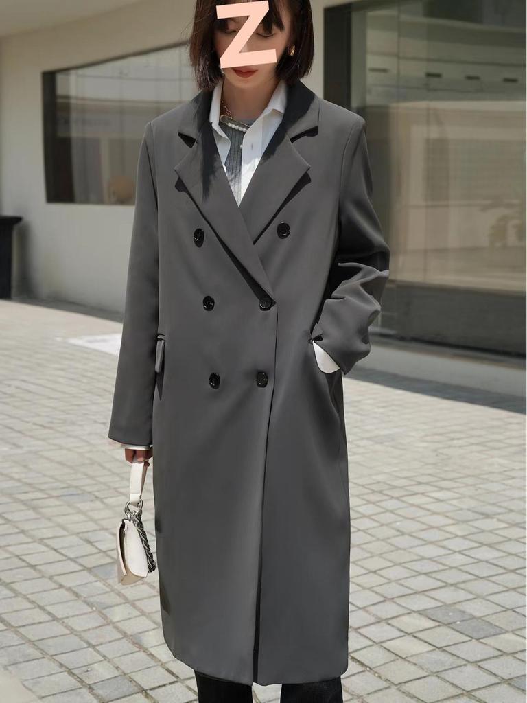 High-End Grå Extra Lång Dam Trenchcoat i Kostymstil - Höst/Vinter 2025 Ny Populär Brittisk Retro Överrock
