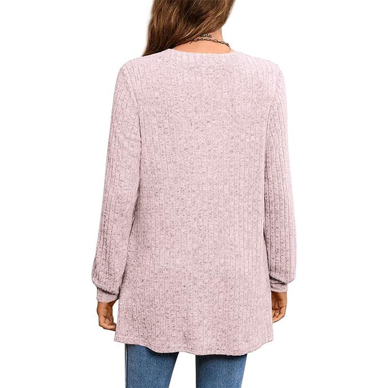2025 Autumn/Winter Women's European Style Long Sleeve Loose Knit Top with Pockets