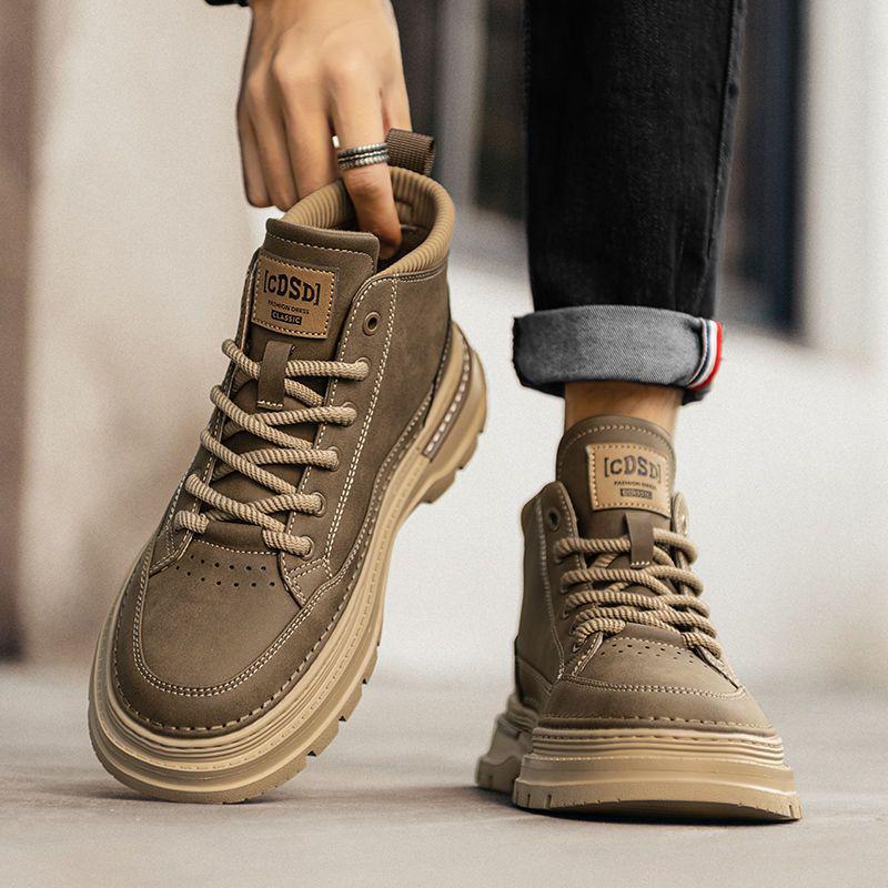 Męskie buty Martin za kostkę w stylu retro - Casualowe skórzane buty robocze