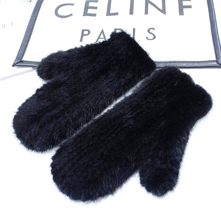 

Осень и Зима Новые Перчатки из Норкового Волоса Женские Зимние Утепленные Вязаные Эластичные Теплые Варежки чёрный