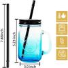 500 ml Farbverlaufsglasbecher, Einmachbecher mit Kaltgetränkegriff, transparenter Glaswasserbecher mit Strohhalm und Deckel, Milchkaffee-Trinkgeschirr