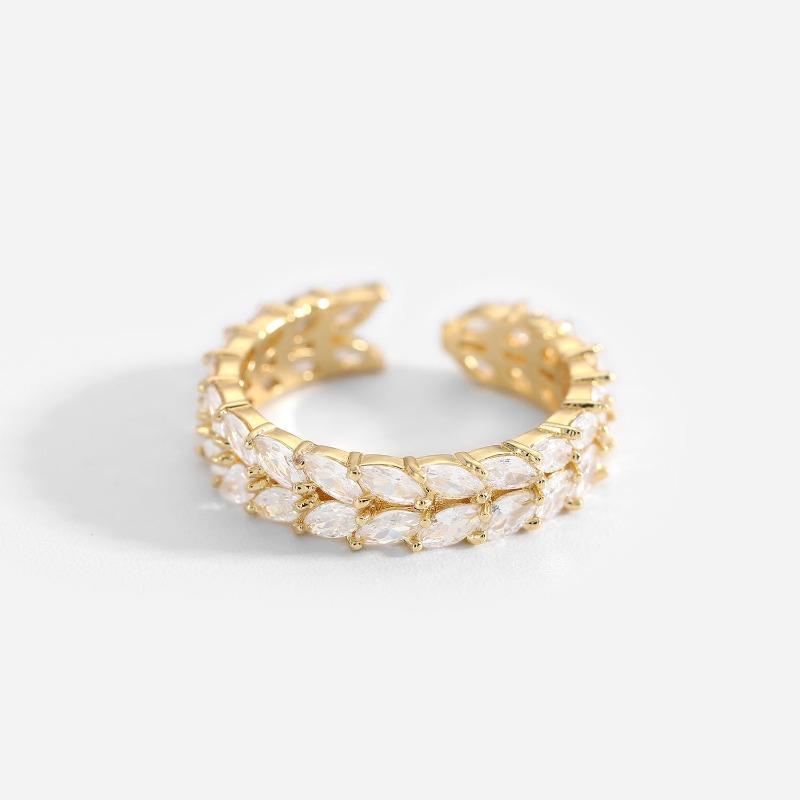 Vacuum Electroplated Gold Small Ornaments, Brass Strip with Zircon Jewelry, Shiny Full Women's Open Ring Jewelry.