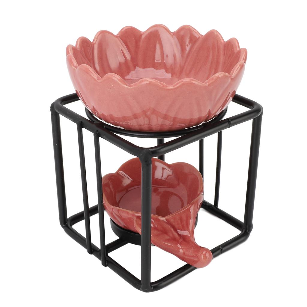 Teelichthalter Wachsschmelzbrenner Keramik Eisen Schwarzer Rahmen Rosa Halter Vintage Ätherisches Öl Bu