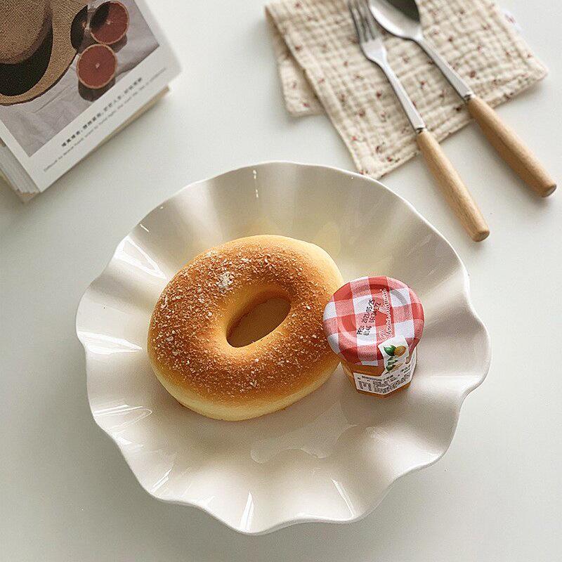 Korean Ruffle White Ceramic Dinner and Snack Plate