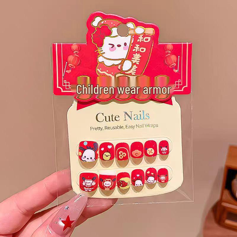 Children's Kuromi New Year Nail Stickers - Self-Adhesive, Festive Wearable Nails