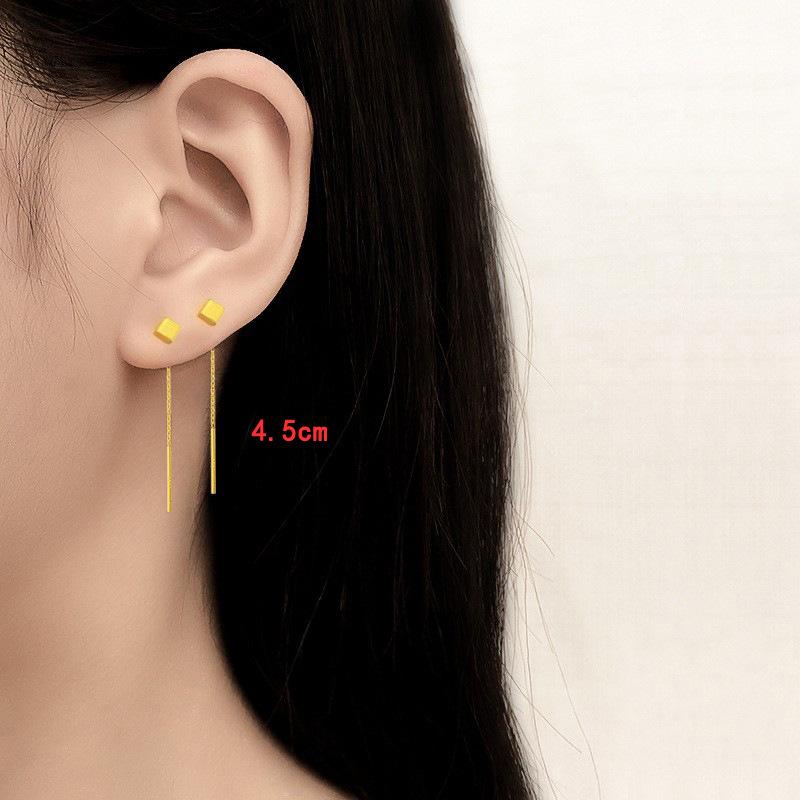 Gu Maoning, Three-Dimensional Square Geometric Earrings, Simple Plain Ear Chain, Temperament Brushed Small Square Earphone.
