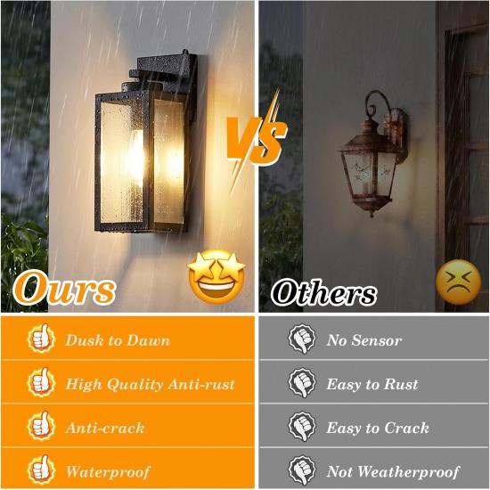 BesLowe Upgraded Dusk To Dawn Outdoor Wall Lights, Matte Black, 2-Pack