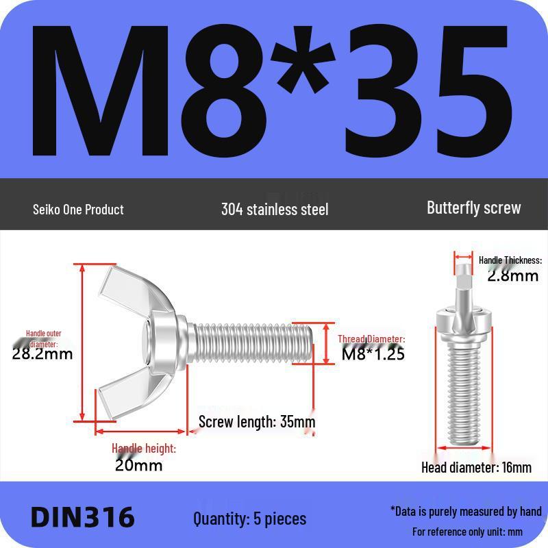 304 Stainless Steel Hand-Tightening Butterfly Weld Screws - Ram Horn M4 M5 M6 M8