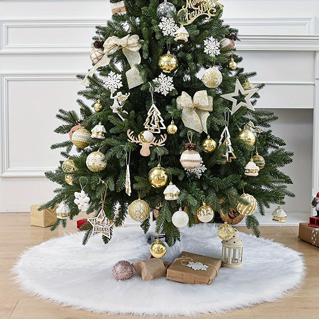 1pc 78cm 30.7inch White Snow Plush Christmas Tree Skirt Festive Christmas Tree Decor XmasTree Ornaments