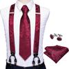 Modische Herren-Krawatten-Hosenträger mit 6 Clips, 3,5 cm Breite, verstellbares Gummiband, rote Hosenträger, Hosenträger, Seidenkrawatte
