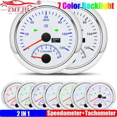 ZMFJH 2 IN 1 Multifunctional 85mm Gauge 7 Color LED GPS Speedometer+Tachometer 8000RPM Beam Light Left Right Turn Light Antenna