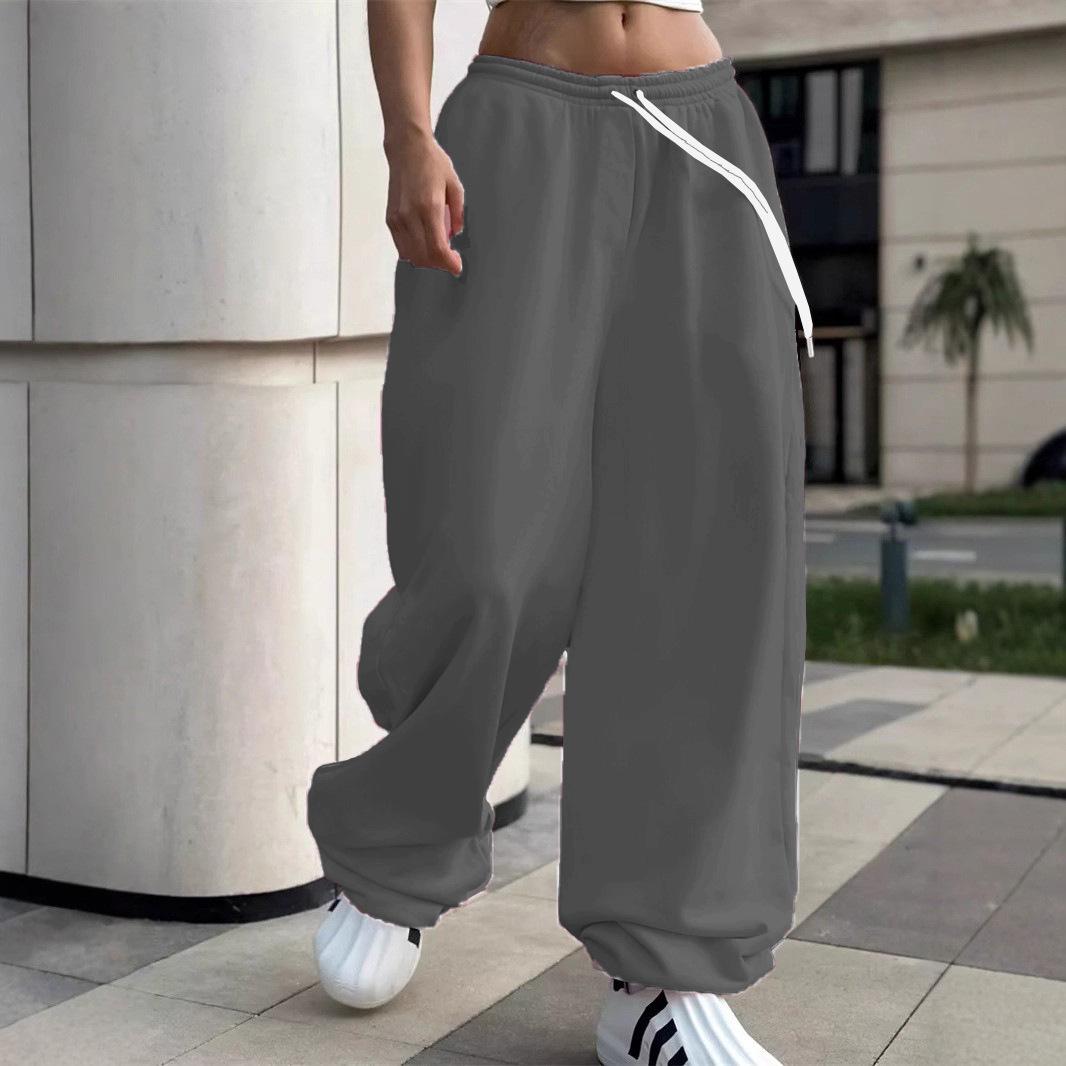 Women s European-Style Loose Wide-Leg Drawstring Sweatpants Small