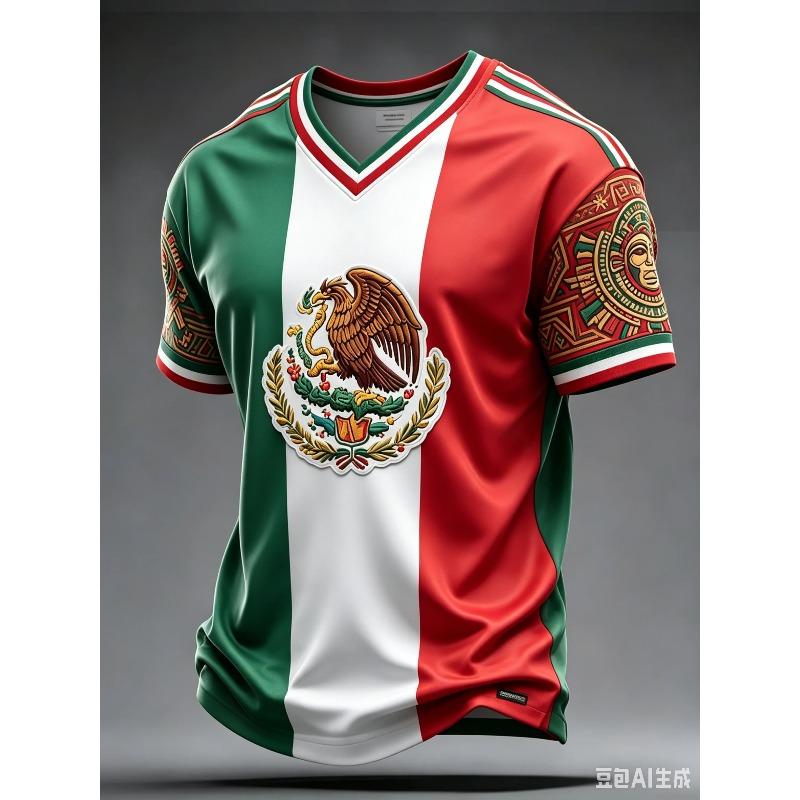 2026 Neues Mexikanisches Nationalmannschaft Fußball T-Shirt Vollflächiger Druck Kurzarm Mexiko Flagge Training Sportbekleidung für den Sommer